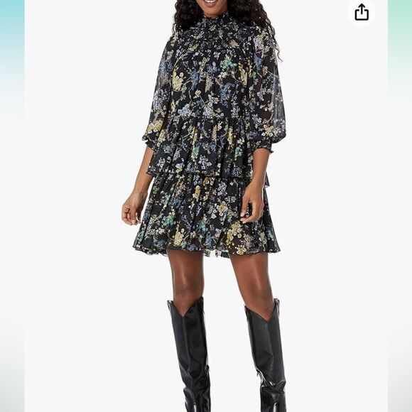 Cinq à Sept Melony Smocked Floral Print Dress  Size 0 - Picture 2 of 9